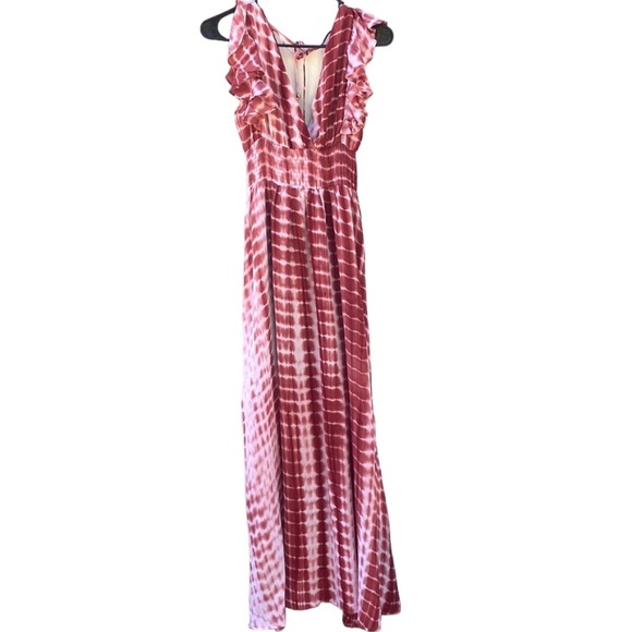 NWT Bluivy Womens small rust red bamboo tie dye plunge short sleeve maxi dress - Picture 4 of 10
